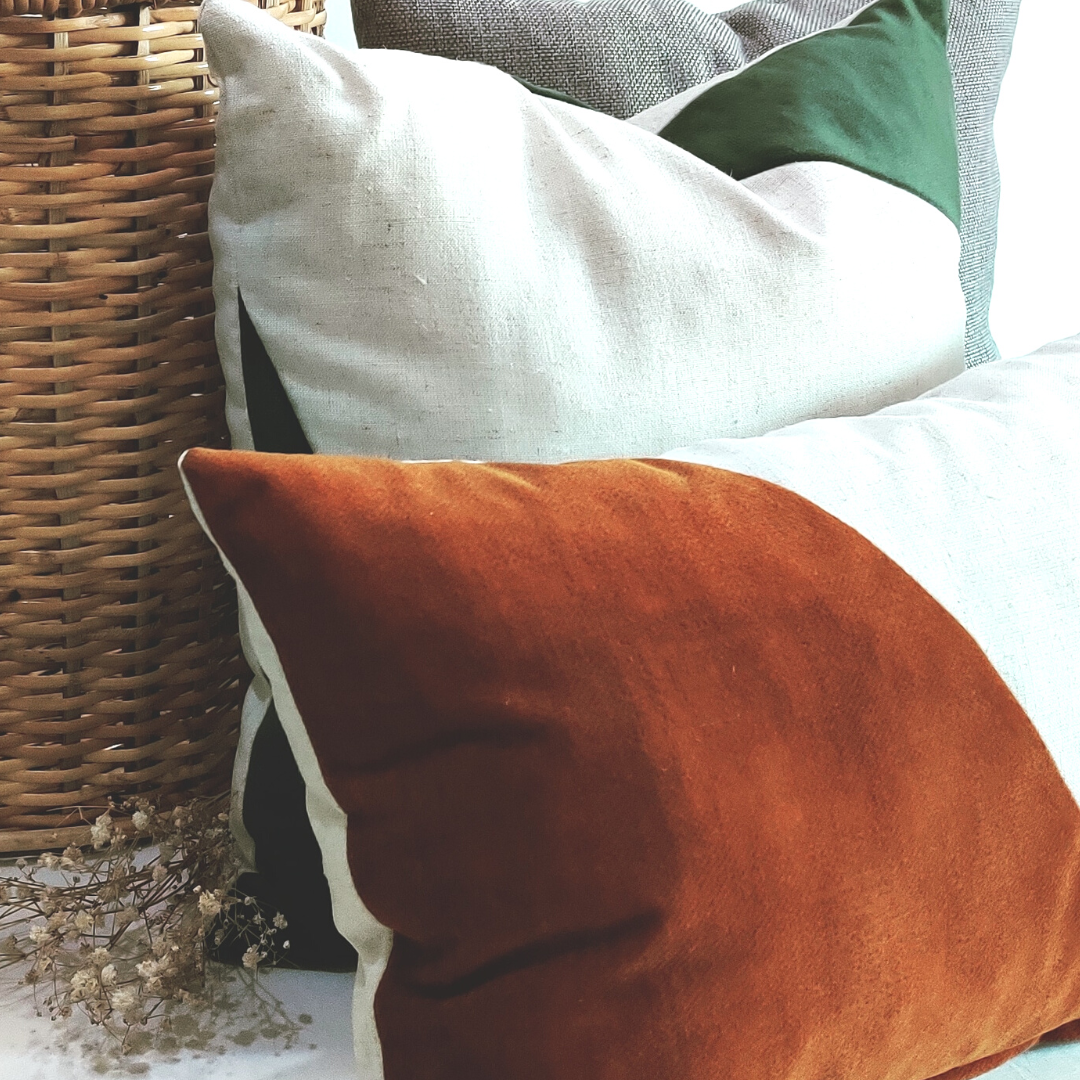 Green and burnt Orange Edged cushion set